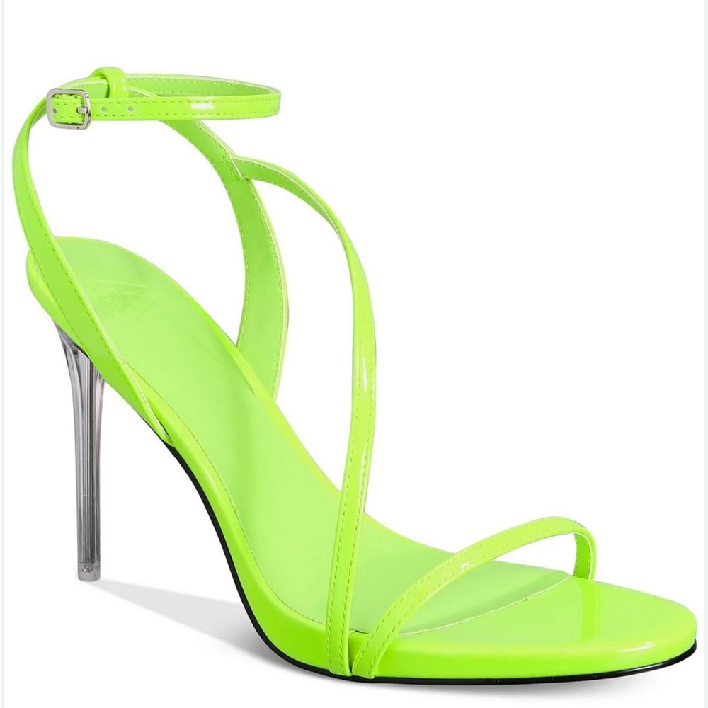 New $150 AAJ By Aminah Womens 8.5M Lucite Heel Neon Strap Dress Sandals